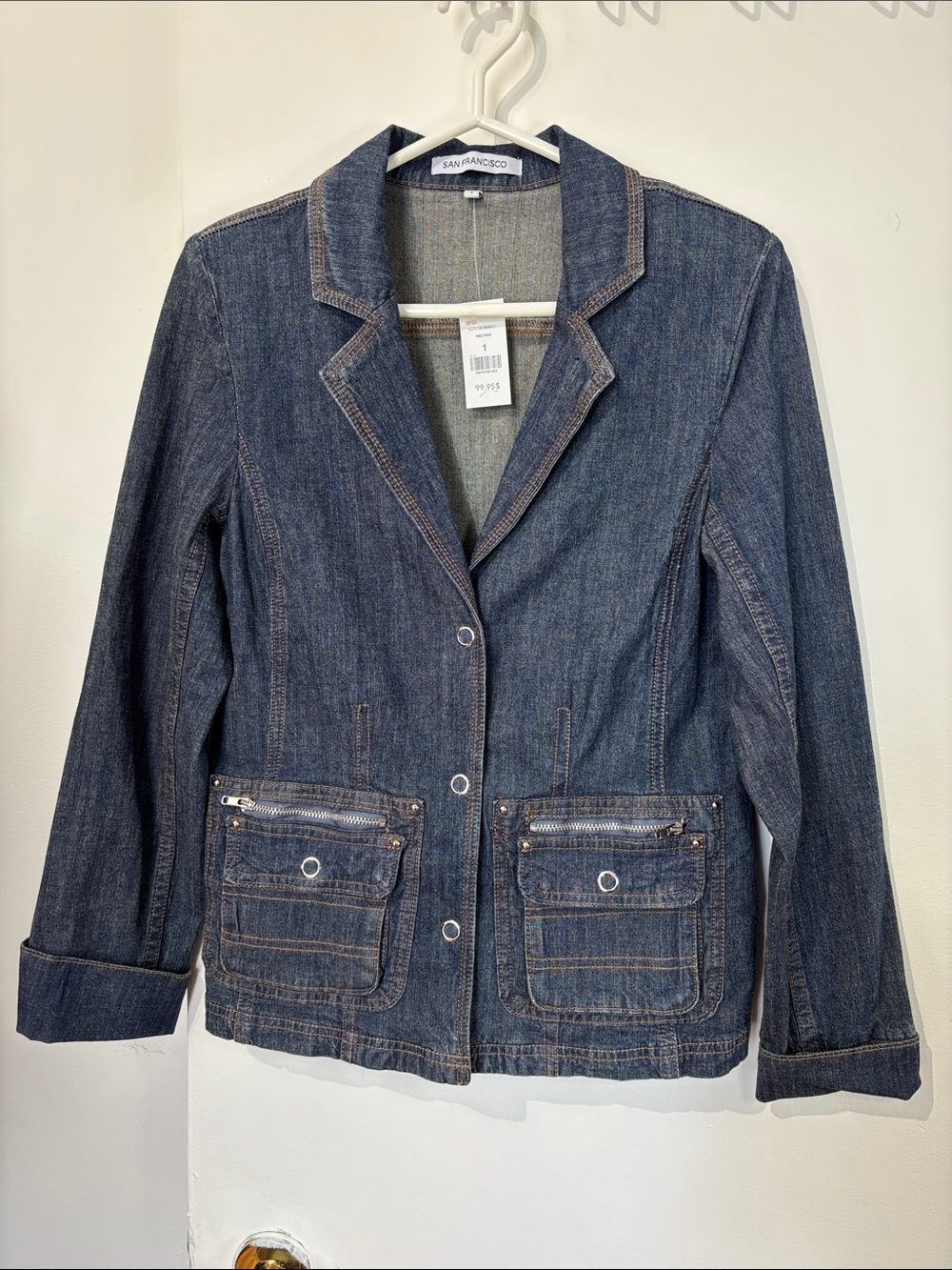 NWT San Francisco Y2K Dark Blue Denim Blazer Jacket